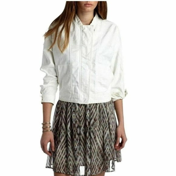 NEW FREE PEOPLE White Cotton Distressed Denim Tennis Jacket - Picture 1 of 6